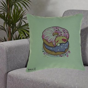 Perna Decorativa Donuts Roz si Mov, 40x40 cm, Verde, Husa Detasabila, Perna Inclusa, BEKZ®
