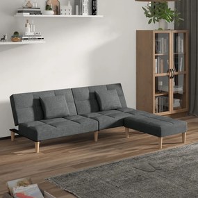 Canapea extensibila 2 locuri 2perne taburet gri inchis textil Morke gra, Cu suport de picioare
