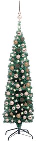 Brad de Craciun artificial subtire LED-urigloburi verde 150 cm 1, green and rose, 150 cm