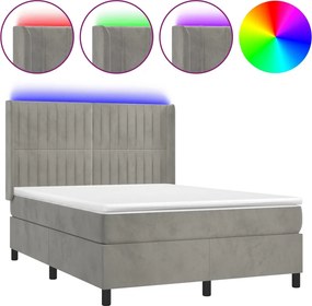 vidaXL Pat continental cu saltea și LED gri deschis 140x190 cm catifea