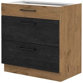 Dulap inferior de bucătărie Virion 80 D 3S BB (Stejar lancelot + lemn închis). 1046288