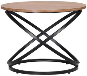 HOMCOM Masă de cafea rotundă de stil industrial din metal negru și blat din lemn, dim. Ø 60 x 46 Î n cm | Aosom Romania
