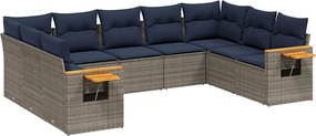 vidaXL Set canapele de grădină, 9 piese, cu perne, gri, poliratan