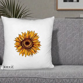 Perna Decorativa Floarea Soarelui Vibranta, 40x40 cm, Alb Pufos, Husa Detasabila, Perna Inclusa, BEKZ®
