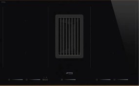 Plita incorporabila cu inductie si hota integrata Smeg HOBD682R1, 80 cm latime, negru