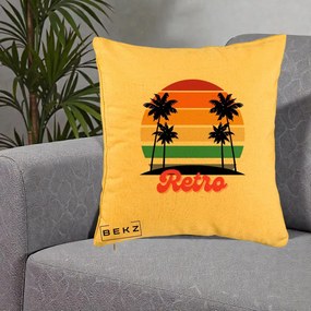Perna Decorativa Retro Sunset Palmieri, 40x40 cm, Galben, Husa Detasabila, Perna Inclusa, BEKZ®