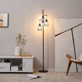 HOMCOM Lampadar stil industrial 40 W max. 3 abajururi din metal cu sârmă cu luminozitate reglabila, suport E27, negru | Aosom Romania