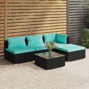 3101617 vidaXL Set mobilier de grădină cu perne, 5 piese, negru, poliratan