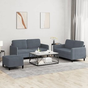 vidaXL Set de canapele, 3 piese, gri închis, catifea