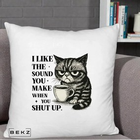 Perna Decorativa I Like the Sound You Make Pisica, 40x40 cm, Alb Pufos, Husa Detasabila, Perna Inclusa, BEKZ®