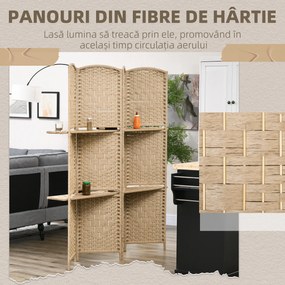 HOMCOM Paravan Interior Pliabil cu 4 Panouri și Rafturi, 160x1,6x170 cm, Natural | Aosom Romania