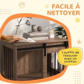 PawHut Cușcă cușetă pentru câini animale interioare ușă glisantă, oțel efect lemn, dim. 57H x 80L x 54l cm | Aosom Romania
