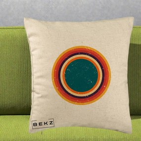 Perna Decorativa Retro Cerc Concentric Geometric Vintage, 40x40 cm, Bej, Husa Detasabila, Perna Inclusa, BEKZ®