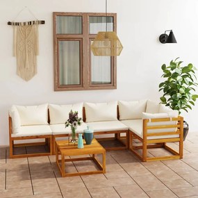 3057656 vidaXL Set mobilier grădină cu perne, 6 piese, crem, lemn masiv acacia