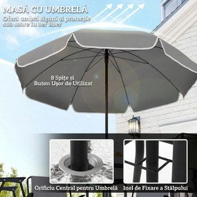 Outsunny Set de Mobilier de Grădină din 6 Piese cu Umbrelă de Soare,  Masă și Scaune Pliante, Ф80x70 cm, Gri | Aosom Romania