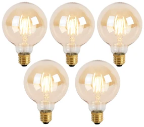 Set de 5 becuri LED reglabile cu 3 trepte E27 G95 Goldline 5W 530lm 2200K