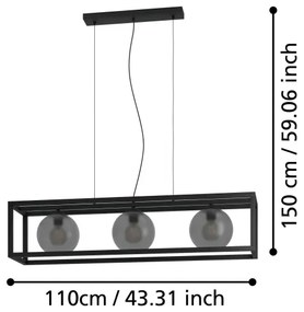 Lustră pe cablu Eglo 390215 ARANGONA 3xE27/40W/230V gri/negru