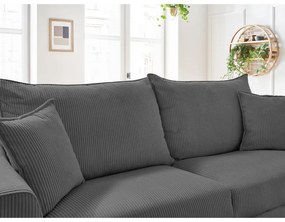 Canapea gri extensibilă cu tapițerie din catifea reiată 225 cm Augustin – Bobochic Paris