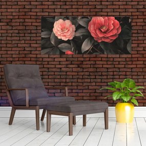 Tablou - Flori roșii pe fundal întunecat (120x50 cm)