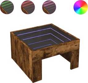 vidaXL Măsuță de cafea cu LED infinity, stejar fumuriu, 50x50x30 cm