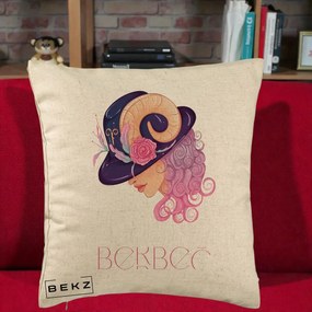 Perna Personalizata Zodie Berbec, 40x40 cm, Bej, Husa Detasabila, Perna Inclusa, BEKZ®