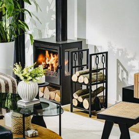 Suport pentru lemne de foc cu unelte Adler AD 6815, Pana la 80 kg, Douа rafturi, Constructie din otel, Negru