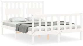 3192407 vidaXL Cadru de pat cu tăblie, 140x190 cm, alb, lemn masiv