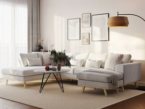 Colțar Seattle K125Maro deschis, Beige, 290x202x85cm, 127 kg, Picioare: Lemn