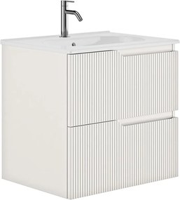 Set dulap baza suspendat Gala Canaletto 2 sertare 60 cm finisaj alb mat si lavoar Luc alb