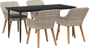 vidaXL Set de masă pentru grădină cu pernă 5 pcs Gri deschis poliratan