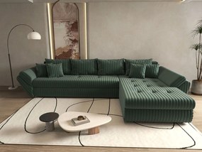 Colțar extensibil dumonde cu ladă de depozitare si sezut confortabil din spuma high-density, Loana XL Ambience Verde II 335x185 cm