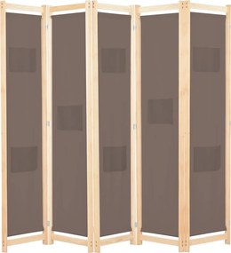 vidaXL Paravan de cameră cu 5 panouri maro 200x170x4cm material textil