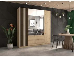 Dulap VISTA cu oglindă, 200x215 cm, stejar artisan/grafit