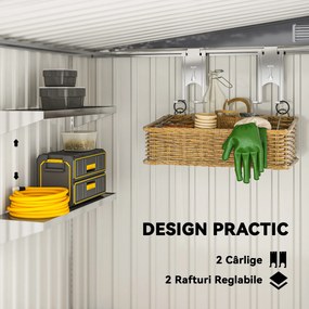 Outsunny Magazie Grădină din Oțel, Ușă Glisantă, 154x206.5x160/181 cm, Gri închis | Aosom Romania