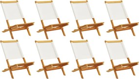 vidaXL Scaune de grădină pliabile 8 buc., textil alb crem/lemn masiv