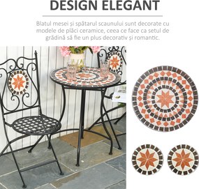 Set de Gradina Outsunny cu 2 Scaune Pliante si 1 Masuta tip Mozaic, Metal si Ceramica | Aosom Romania