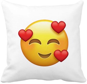 Perna Decorativa Patrata Emoji In Love, 40x40 cm, Alba, Mata, Husa Detasabila, Burduf
