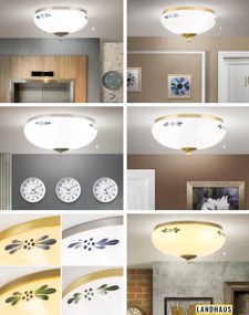 Plafoniera clasica Landhaus 21cm crom satin/ sticla opal decor albastru