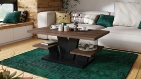 Mazzoni VIVA MAT Stejar Maro/Negru - MASUȚĂ DE CAFEA MODERNĂ cu RAFTURI