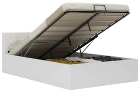vidaXL Cadru pat hidraulic cu ladă, alb, 120 x 200 cm, piele ecologică