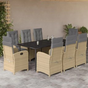 vidaXL Set de masă pentru grădină, 9 piese, cu perne, bej, poliratan
