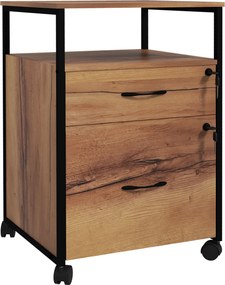 Vinsetto Dulap Sertare Birou, 2 Sertare cu Încuietoare, Roți, 44x40x66,5 cm, Maro Rustic | Aosom Romania