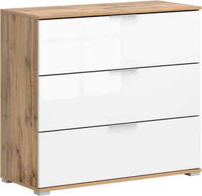 Comoda ZELE, steja wotan/alb lucios, PAL laminat, 95x41x86 cm