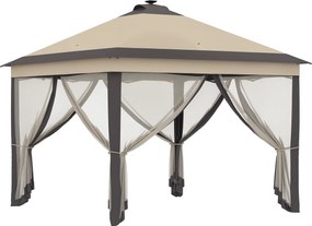 Outsunny Cort pliabil cu lumini LED 330x330 cm Pavilion de grădină cu telecomandă cu 4 plase anti-țânțari Înălțime reglabilă Bej | Aosom Romania