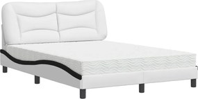 vidaXL Pat cu saltea, Hvar, alb și negru, 140x190 cm, piele ecologică