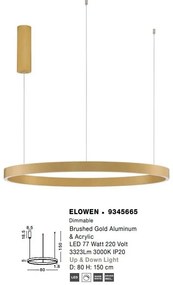 Lustra LED design circular cu iluminat sus si jos ELOWEN auriu, diametru 80cm