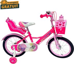 Bicicleta copii Caraiman 12   14   16 inch, cu roti ajutatoare, cos si scaunel, roz
