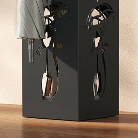 HOMCOM Suport de Umbrele Pătrat din Metal pentru Intrare, Suport Autoportant cu Tavă Detașabilă și 4 Cârlige, pentru Interior și Exterior, 15.5x15.5x49 cm, Negru | Aosom Romania