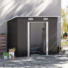 Outsunny Şopron din metal 2,3 m² 207 x 130 x 182 cm șopron cu acoperiş în pantă fereastră cadru pentru pardoseală negru | Aosom Romania