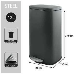 Coș de gunoi cu pedală soft-close Spirella Akira12 l, gri mat, 12 l